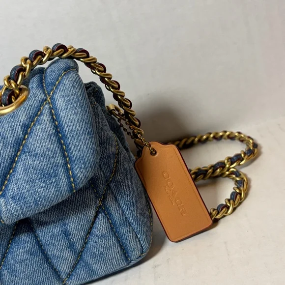 Coach Tabby Denim Brass Indigo Shoulder Bag 20 W/ Dustbag - Picture 2 of 10